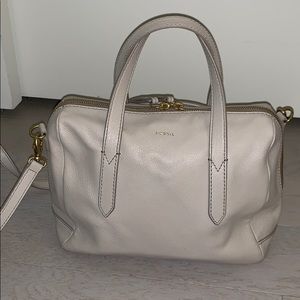 Fossil dove grey and gold accent satchel